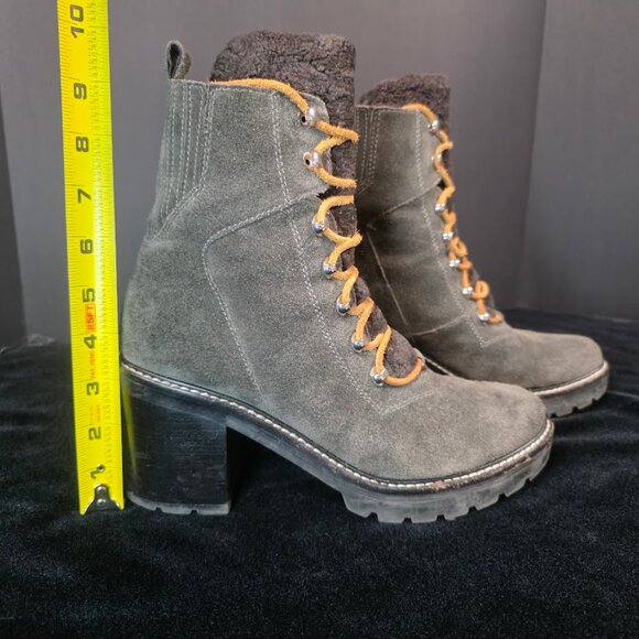 Marc Fisher Denise Boot in Dark Gray Leather Sherpa 9 - Picture 3 of 12